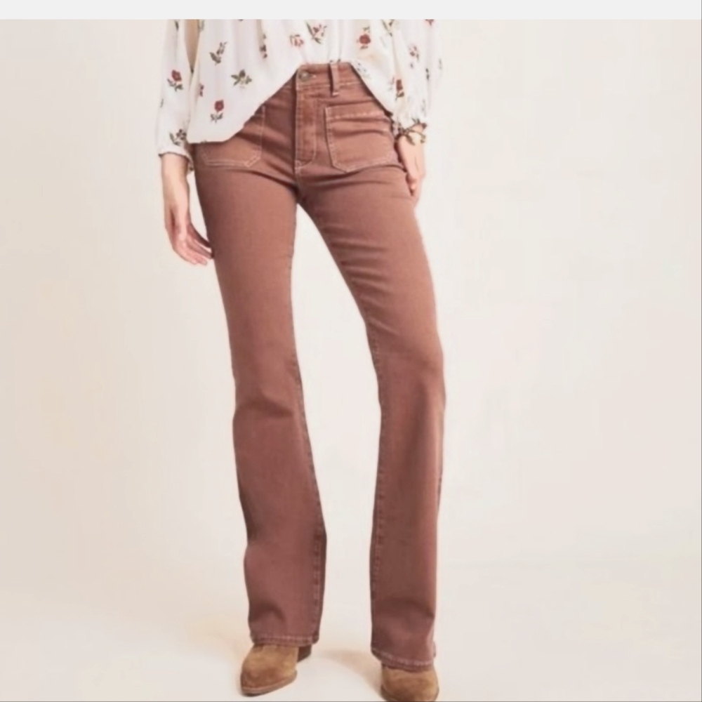 Anthropologie Pilcro High Rise Skinny Bootcut Pants Womens Size 27 Rusty Brown